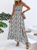 Women's Dress Maxi straps and slit on the thigh elegant, printed
