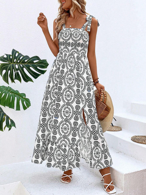 Women's Dress Maxi straps and slit on the thigh elegant, printed