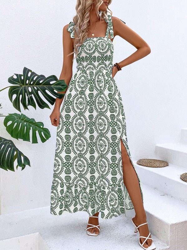 Women's Dress Maxi straps and slit on the thigh elegant, printed