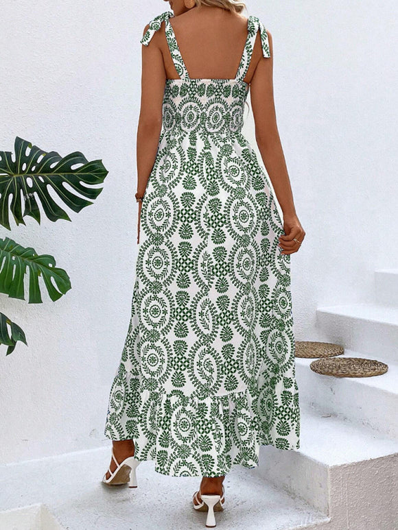 Women's Dress Maxi straps and slit on the thigh elegant, printed