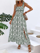 Women's Dress Maxi straps and slit on the thigh elegant, printed