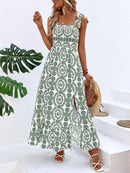 Women's Dress Maxi straps and slit on the thigh elegant, printed