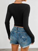 Women's T-shirt knitted fitted long sleeve sexy elegant casual solid color-17