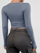 Women's T-shirt knitted fitted long sleeve sexy elegant casual solid color-20