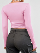 Women's T-shirt knitted fitted long sleeve sexy elegant casual solid color-6