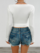 Women's T-shirt knitted fitted long sleeve sexy elegant casual solid color-13