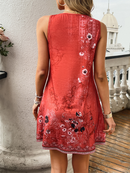 Women's Mini Dress printed sleeveless, casual, vintage, high quality