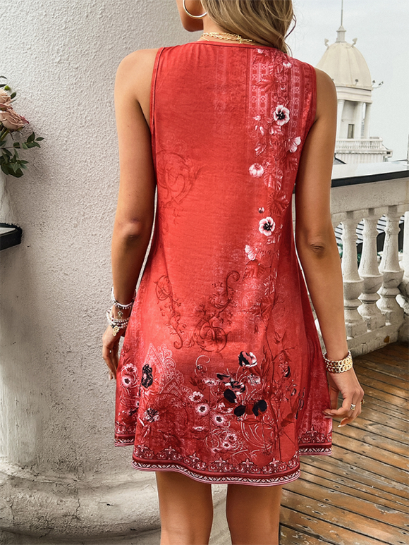 Women's Mini Dress printed sleeveless, casual, vintage, high quality