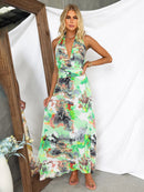 Women's Dress A-line elegant, sexy backless, printed, lace-up, Adjustable