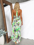 Women's Dress A-line elegant, sexy backless, printed, lace-up, Adjustable