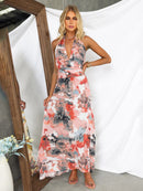 Women's Dress A-line elegant, sexy backless, printed, lace-up, Adjustable