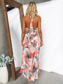 Women's Dress A-line elegant, sexy backless, printed, lace-up, Adjustable