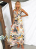 Women's Dress A-line elegant, sexy backless, printed, lace-up, Adjustable