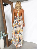 Women's Dress A-line elegant, sexy backless, printed, lace-up, Adjustable