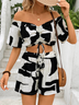 Women's Set top and shorts, off the shoulder, drawstring, sexy print