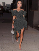 Women's mini dress pleated sleeveless backless irregular buckles elegant sexy