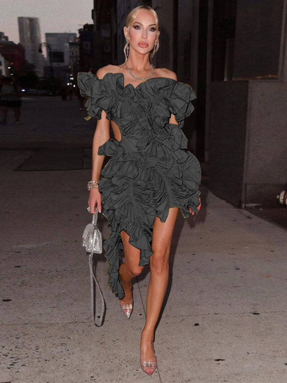 Women's mini dress pleated sleeveless backless irregular buckles elegant sexy