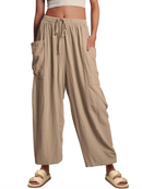 Women's pants drawstring, wide leg with pockets, loose casual