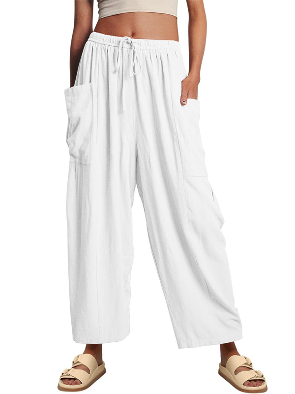 Women's pants drawstring, wide leg with pockets, loose casual