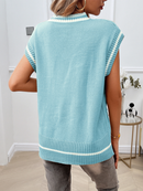 Women's sweater knitted loose v-neck sweater elegant, contrast color