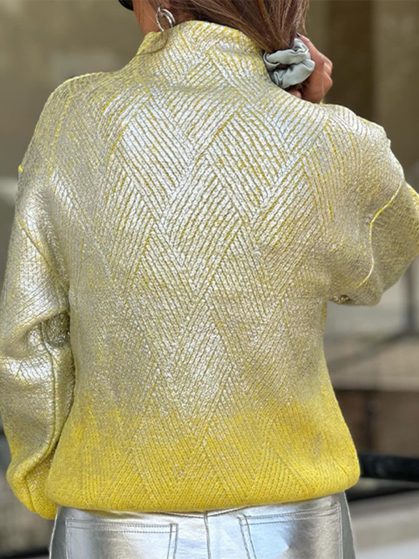 Women's sweater knitted pattern shiny elegant, high neck warm