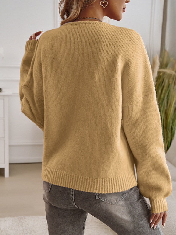 Women's Cardigan lace-up loose casual elegant, solid color sweater