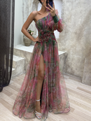 Women's dress evening off shoulder elegant slanted collar