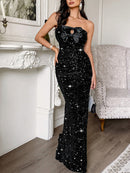 Women's Sexy Maxi Dress Elegant Strapless Sequin Evening Gown-7