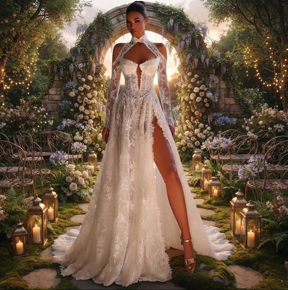 Juliette Custom Made Lace Mermaid Wedding Dress with Sexy Side Slit