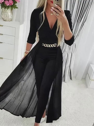 Women’s Jumpsuit Elegant Sheer Mesh V Neck Sexy Layered Bodysuit
