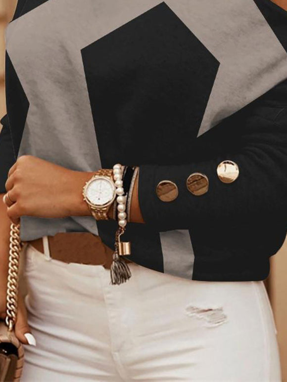 Women's shirt buttoned with geometric and printed pattern, halter neck