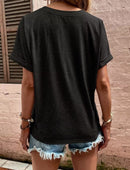 Women's T-shirt V-neck casual short-sleeved, decorative solid button