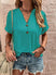 Women's T-shirt V-neck casual short-sleeved, decorative solid button