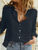 Women's shirt linen, loose, casual, long sleeve, solid color, spring, fall