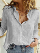 Women's shirt linen, loose, casual, long sleeve, solid color, spring, fall