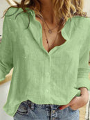 Women's shirt linen, loose, casual, long sleeve, solid color, spring, fall