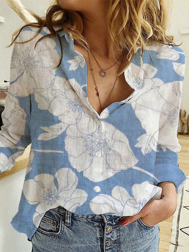 Women's shirt linen, loose, casual, long sleeve, solid color, spring, fall