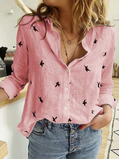 Women's shirt linen, loose, casual, long sleeve, solid color, spring, fall