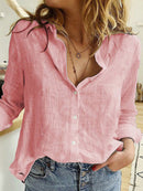 Women's shirt linen, loose, casual, long sleeve, solid color, spring, fall