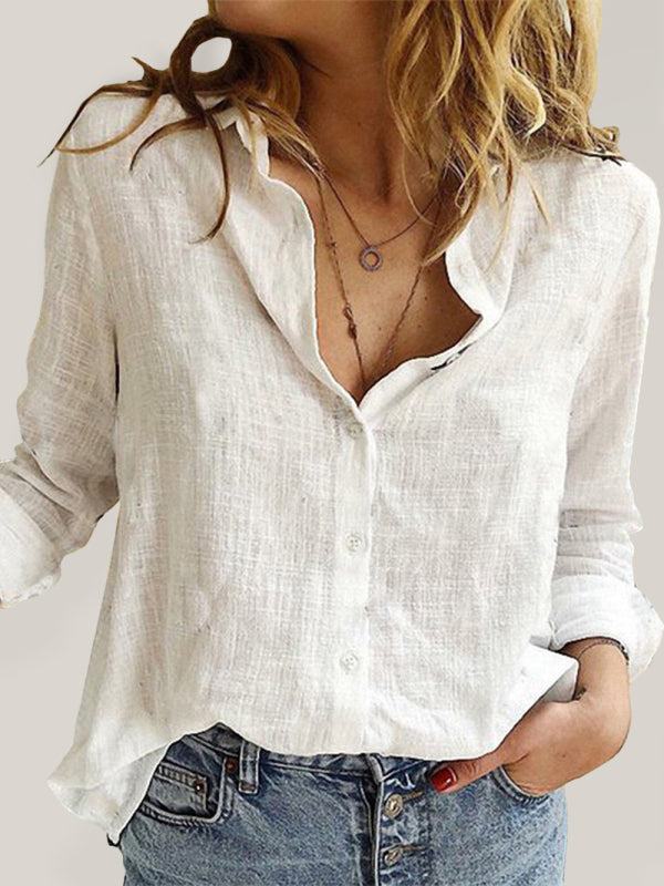 Women's shirt linen, loose, casual, long sleeve, solid color, spring, fall