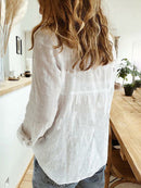 Women's shirt linen, loose, casual, long sleeve, solid color, spring, fall