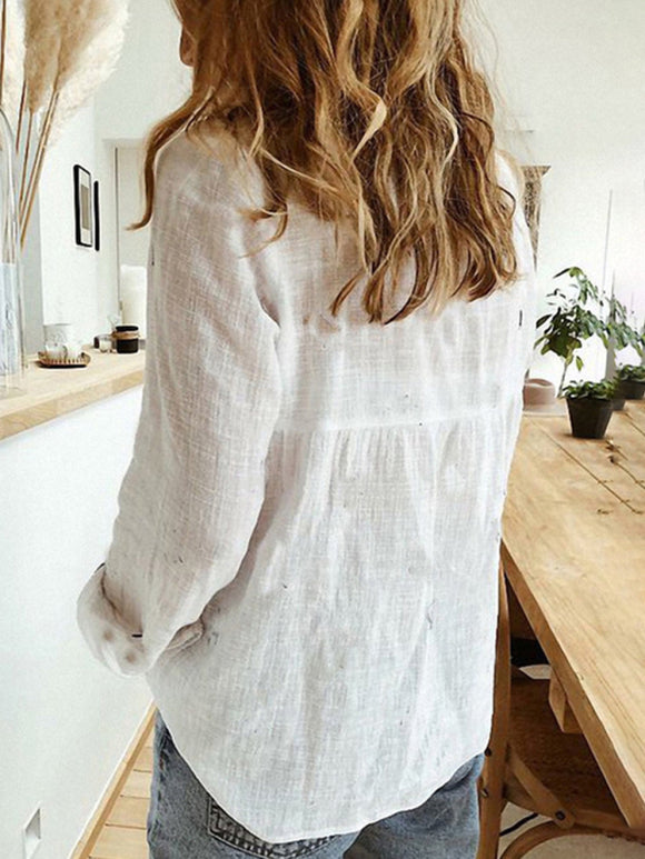 Women's shirt linen, loose, casual, long sleeve, solid color, spring, fall