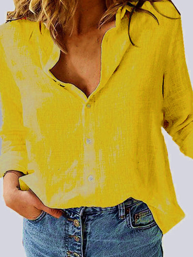 Women's shirt linen, loose, casual, long sleeve, solid color, spring, fall