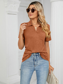 Women's T-Shirt polo elegant with pocket, solid color, short-sleeved, loose