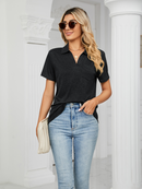 Women's T-Shirt polo elegant with pocket, solid color, short-sleeved, loose