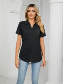 Women's T-Shirt polo elegant with pocket, solid color, short-sleeved, loose