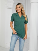 Women's T-Shirt polo elegant with pocket, solid color, short-sleeved, loose