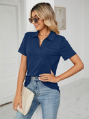 Women's T-Shirt polo elegant with pocket, solid color, short-sleeved, loose