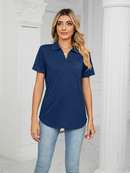 Women's T-Shirt polo elegant with pocket, solid color, short-sleeved, loose