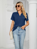 Women's T-Shirt polo elegant with pocket, solid color, short-sleeved, loose